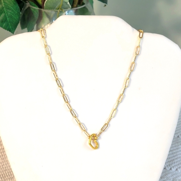 18KGP STAINLESS STEEL PAPERCLIP NECKLACE with heart charm NWT - Picture 3 of 9